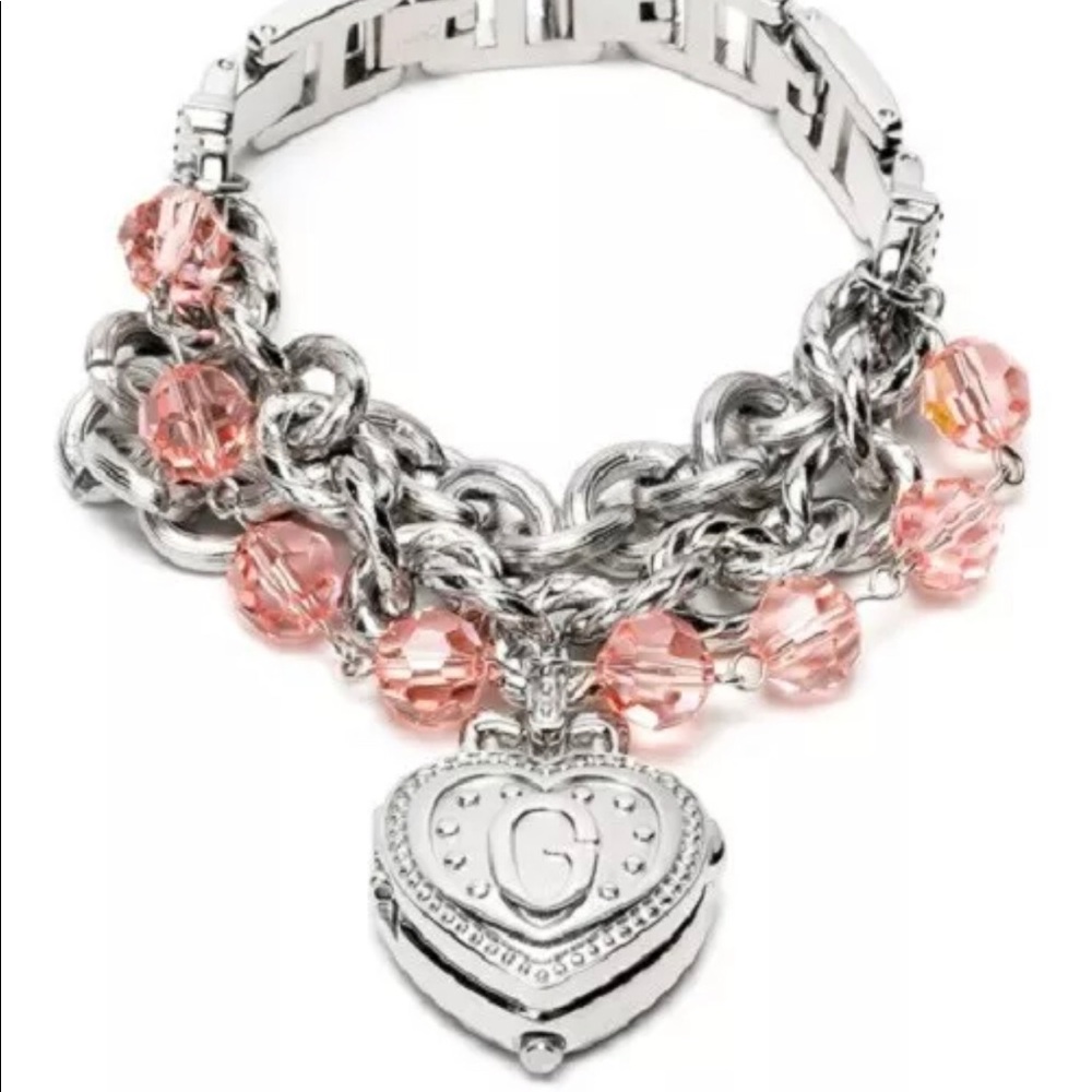 Vintage Y2K GUESS Crystal Stainless Steel Heart locket watch